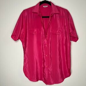 Coco| Women's vintage button up collared magenta pink Barbie top
